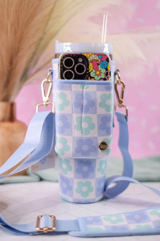 Blue Checkered Daisy Tumbler Sling - Whiskey Skies - THE DARLING EFFECT