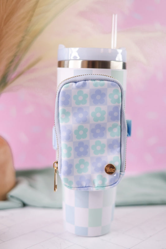 Blue Checkered Flower Fanny Pack for Tumbler - Whiskey Skies - THE DARLING EFFECT