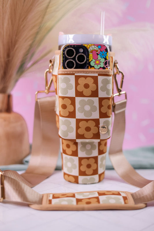 Brown Checkered Daisy Tumbler Sling - Whiskey Skies - THE DARLING EFFECT
