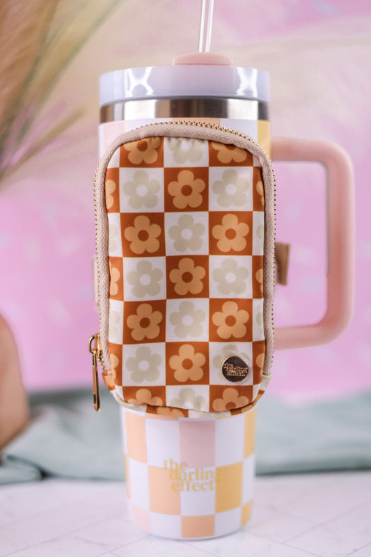 Brown Checkered Flower Fanny Pack for Tumbler - Whiskey Skies - THE DARLING EFFECT