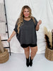 Charcoal Ribbed Drop Shoulder Poncho Sleeve Tunic Top - Whiskey Skies - ANDREE BY UNIT