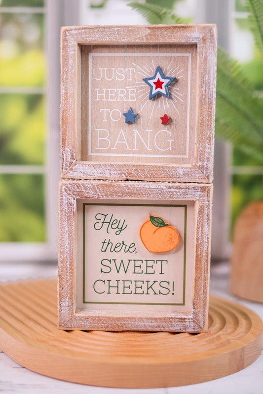 Cheeks/Bang Double Sided Wood Frame Sign - Whiskey Skies - ADAMS & CO