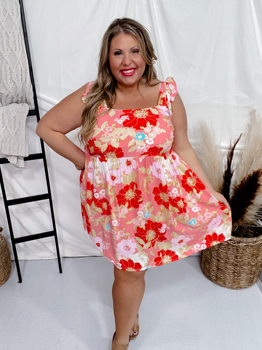 Coral Hibiscus Floral Sleeveless Dress - Whiskey Skies - ANDREE BY UNIT