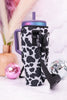 Cow Print Tumbler Holder with Strap and Zipper Pouch - Whiskey Skies - CAINIAO