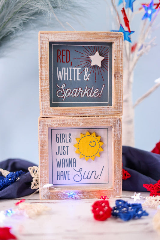 Girls Sun/Red Sparkle Reversible Wood Sign - Whiskey Skies - ADAMS & CO