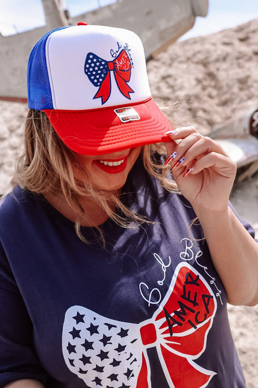 God Bless America Bow Trucker Hat - Whiskey Skies - Southern Bliss Company