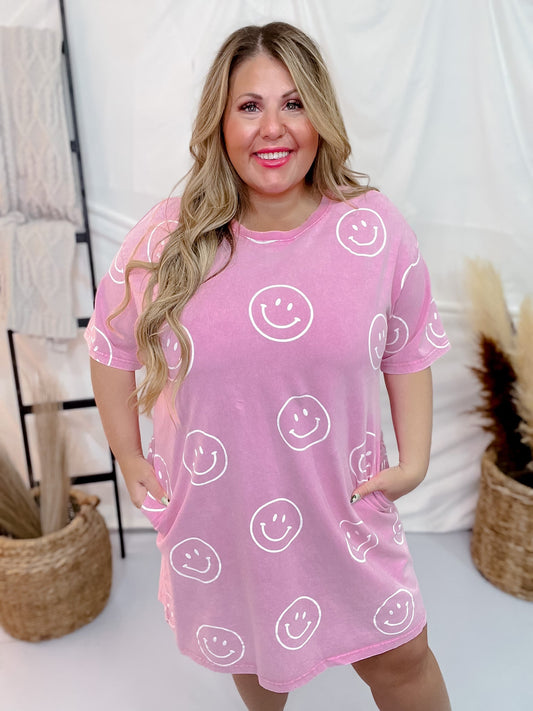 Happy Face Terry Tunic Dress - Whiskey Skies - EASEL