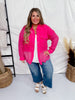Hot Pink Long Sleeve Lace Contrast Button Front Top - Whiskey Skies - ANDREE BY UNIT