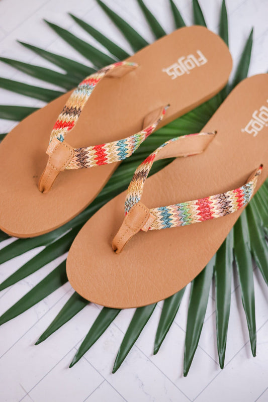 Juno Weave Tan and Red Multicolored Sandals - Whiskey Skies - FLOJOS