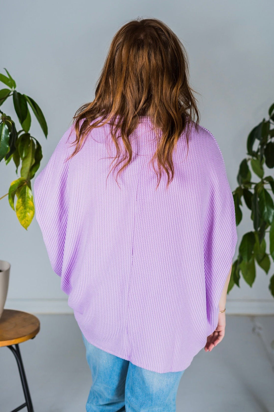Lilac Ribbed Drop Shoulder Poncho Sleeve Tunic Top - Whiskey Skies - ANDREE BY UNIT