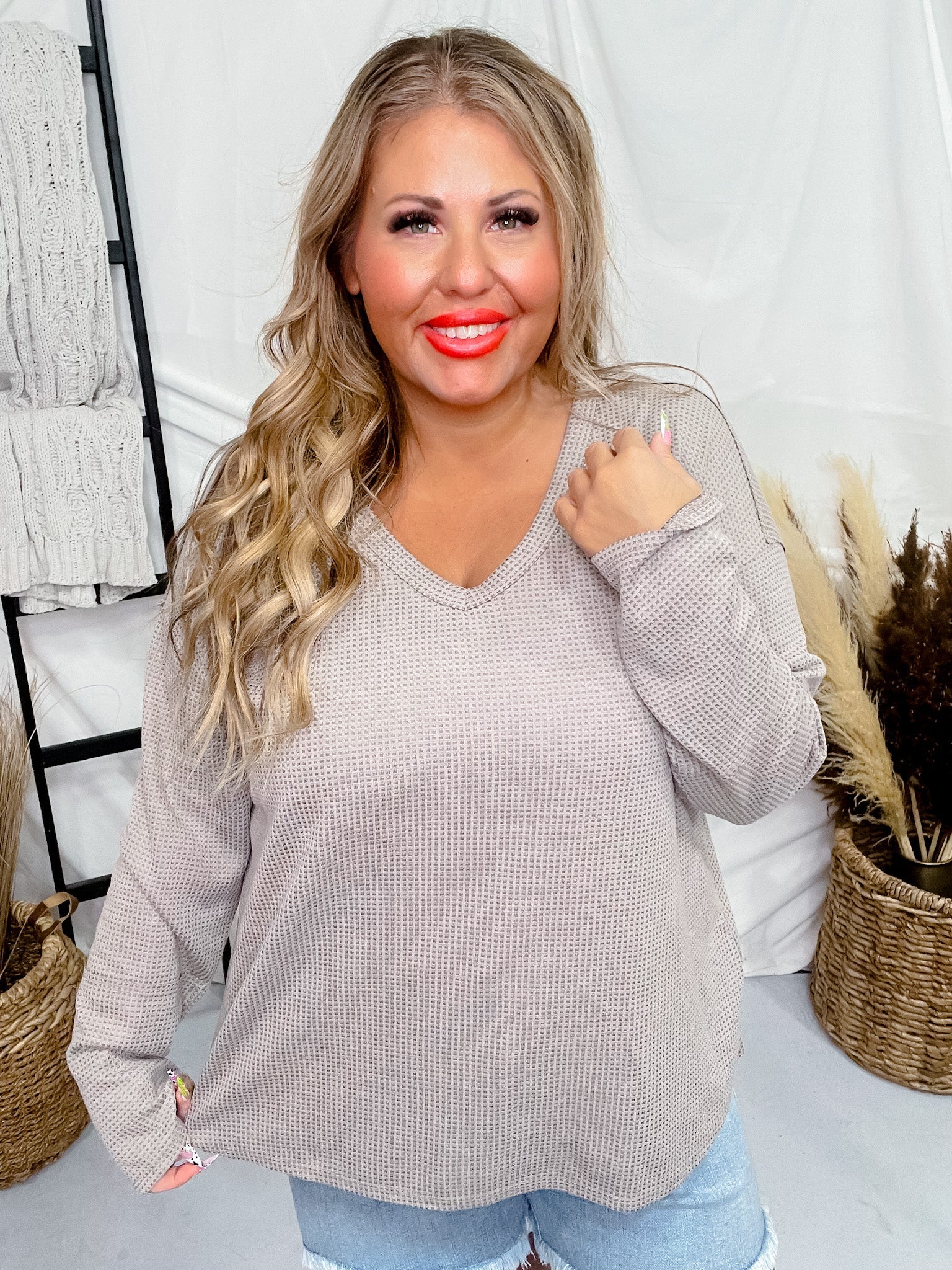 Long Sleeve Waffle Top (7 Colors) - Whiskey Skies