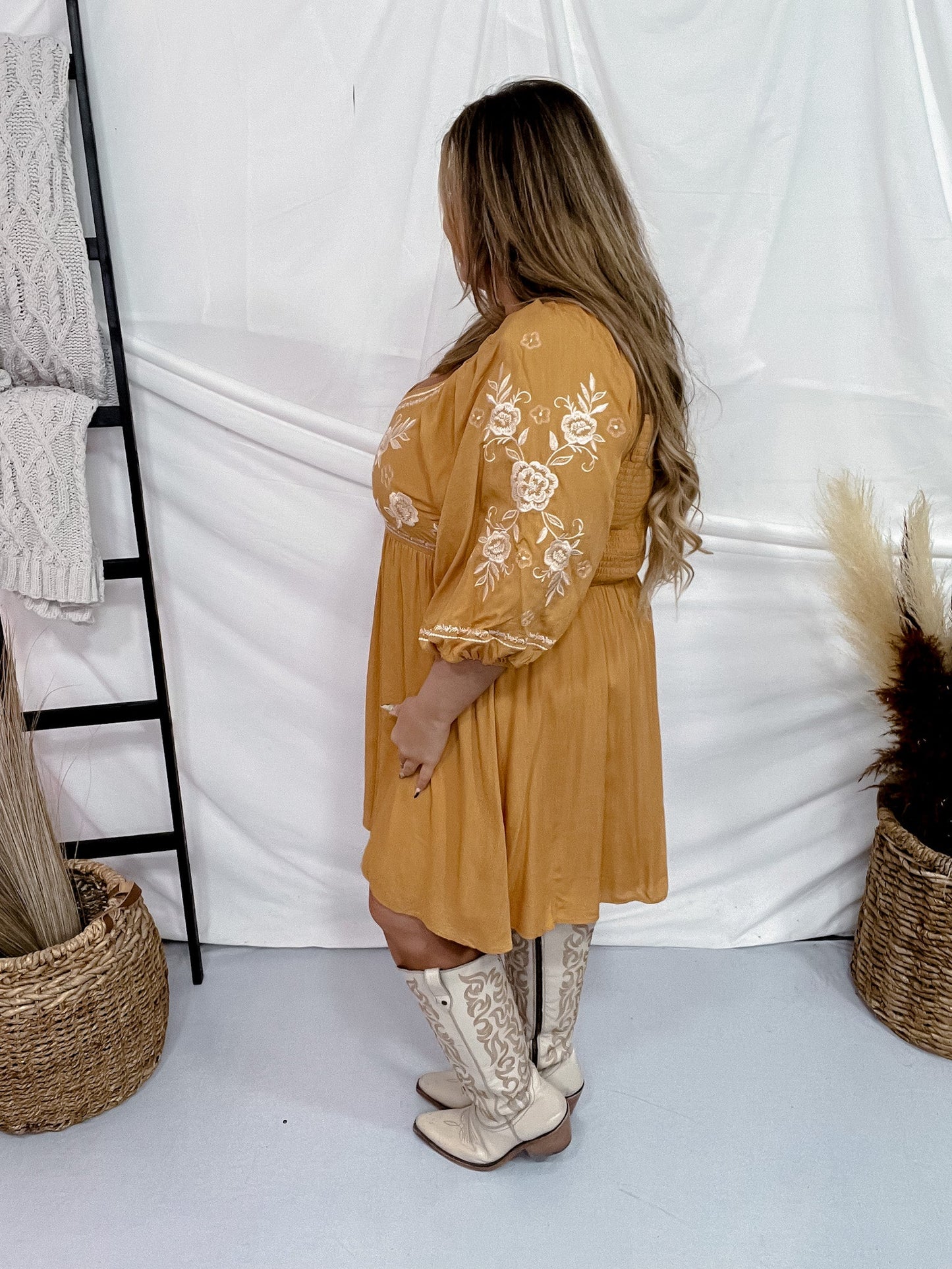 Marigold Floral Embroidered Dress - Whiskey Skies - ANDREE BY UNIT