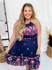 Navy & Pink Sleeveless Aztec Embroidered Dress - Whiskey Skies - ANDREE BY UNIT