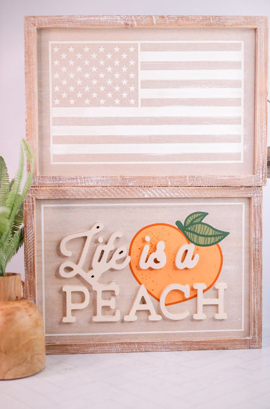 Peach/Flag Double Sided Wood Frame Sign - Whiskey Skies - ADAMS & CO