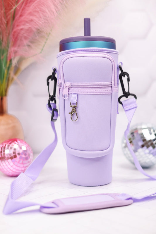 Purple Tumbler Holder with Strap and Zipper Pouch - Whiskey Skies - CAINIAO