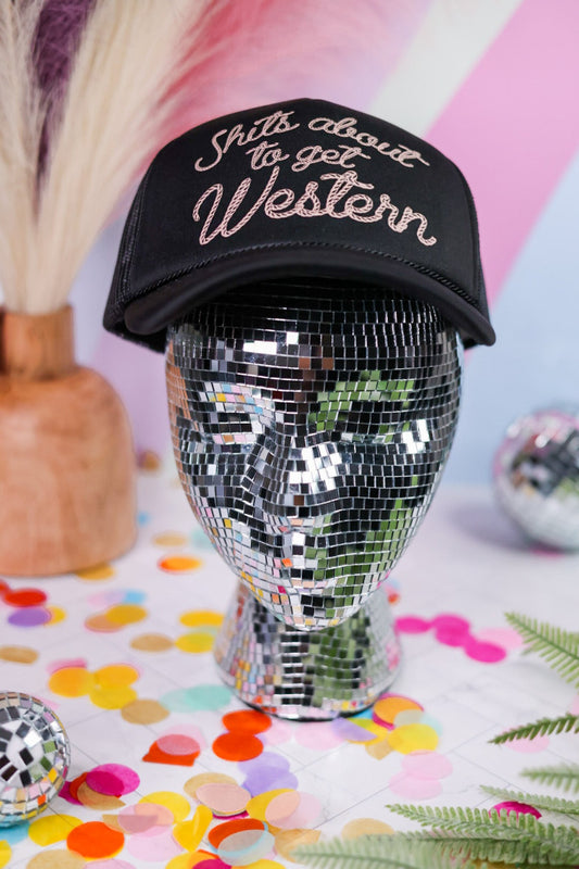 Shits About To Get Western Trucker Hat - Whiskey Skies - Vibes Hat Company