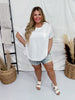 Solid White Washed Round Neck Top W/ Front Pocket - Whiskey Skies - ODDI