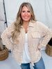 Taupe Long Sleeve Lace Contrast Button Front Top - Whiskey Skies - ANDREE BY UNIT