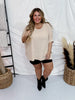 Taupe Ribbed Drop Shoulder Poncho Sleeve Tunic Top - Whiskey Skies - ANDREE BY UNIT