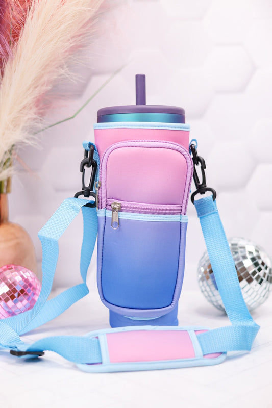 Unicorn Tumbler Holder with Strap and Zipper Pouch - Whiskey Skies - CAINIAO