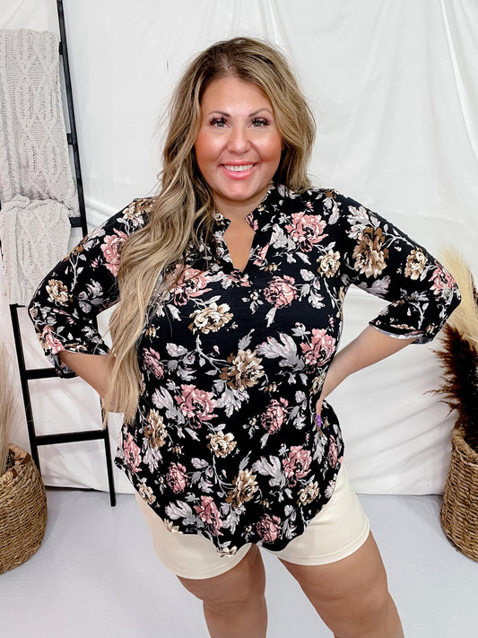 Black and Colorful Floral Lizzy Top - Whiskey Skies