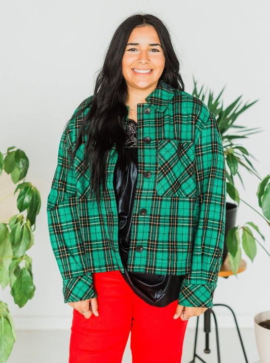 Green Plaid Button Front Jacket - Whiskey Skies