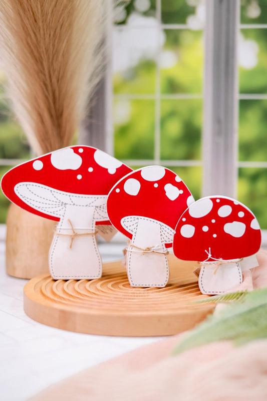 Red Double Sided Chunky Wooden Mushrooms (Set Of 3) - Whiskey Skies