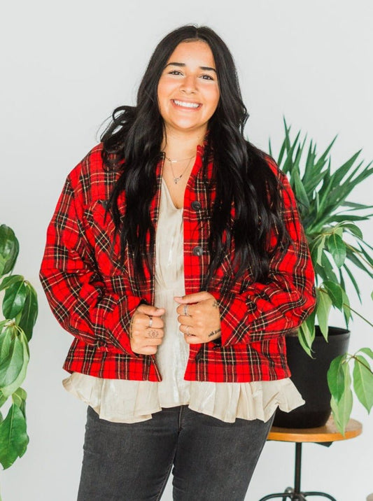 Red Plaid Button Front Jacket moo - Whiskey Skies