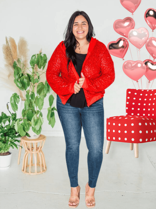 Red Sequined Bomber Jacket - Whiskey Skies