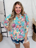 Turquoise Floral Lizzy 3/4 Sleeve Top - Whiskey Skies
