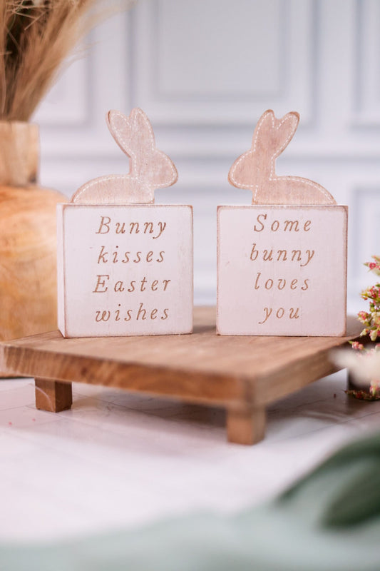 Wooden Double Sided Bunny Block Sitter - Whiskey Skies