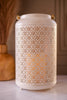 10.5" Floral Patterned White Lantern with Gold Interior - Whiskey Skies - GERSON COMPANIES