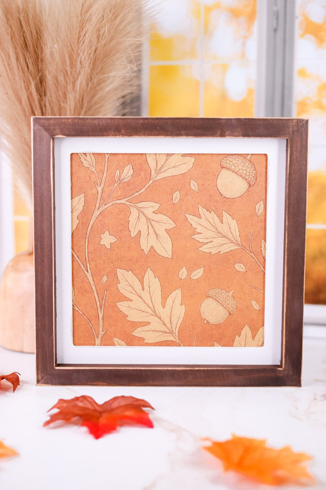 10.75" Reversible Fall Floral Sign W/ Espresso Wood Frame - Whiskey Skies - DEVANIE AT HOME