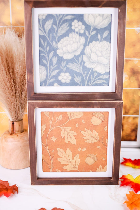 10.75" Reversible Fall Floral Sign W/ Espresso Wood Frame - Whiskey Skies - DEVANIE AT HOME