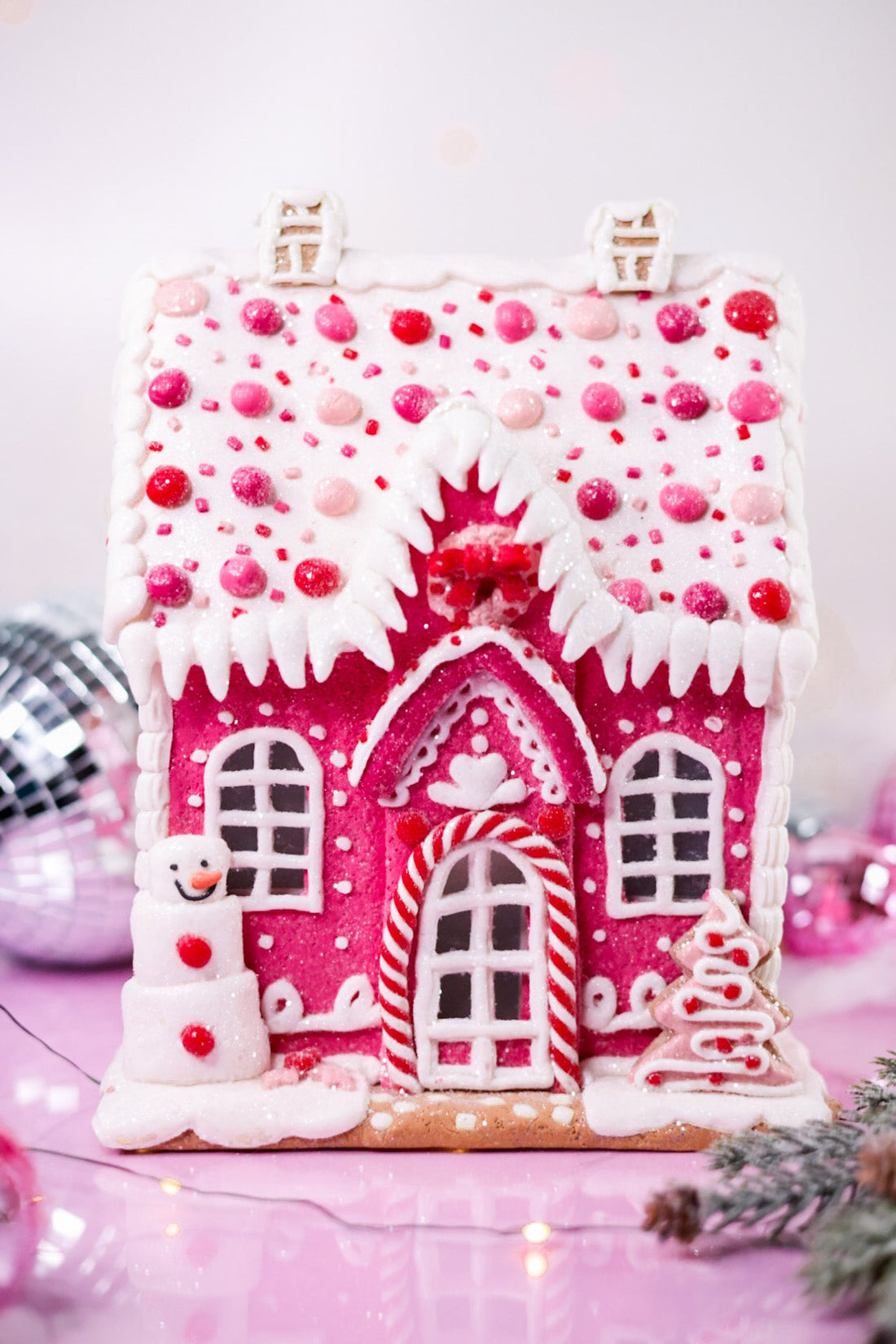 11.5" Light - Up Pink Gingerbread House - Whiskey Skies - RAZ IMPORTS