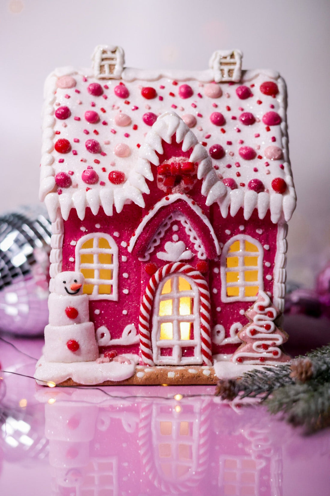 11.5" Light - Up Pink Gingerbread House - Whiskey Skies - RAZ IMPORTS