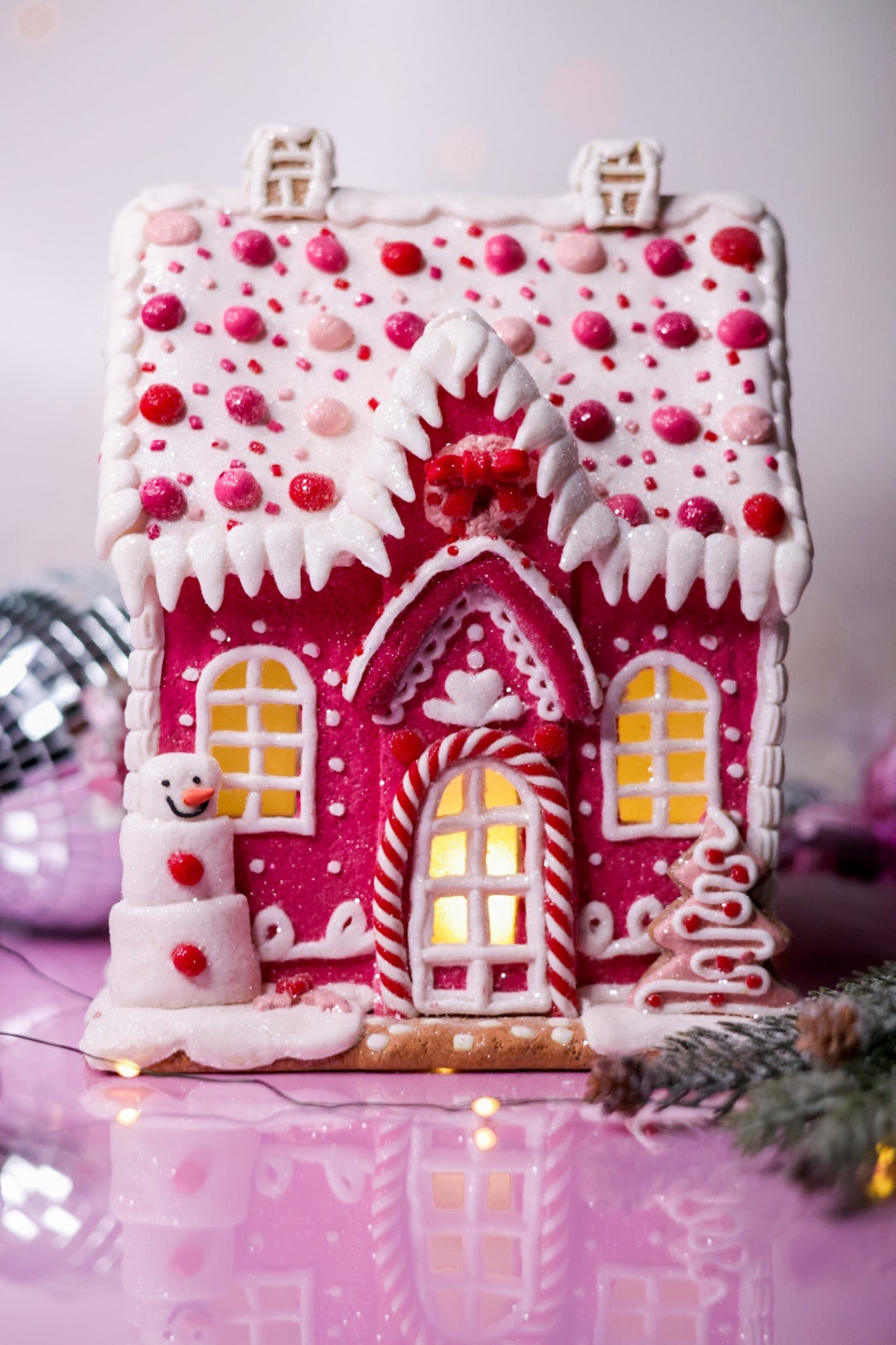 11.5" Light - Up Pink Gingerbread House - Whiskey Skies - RAZ IMPORTS