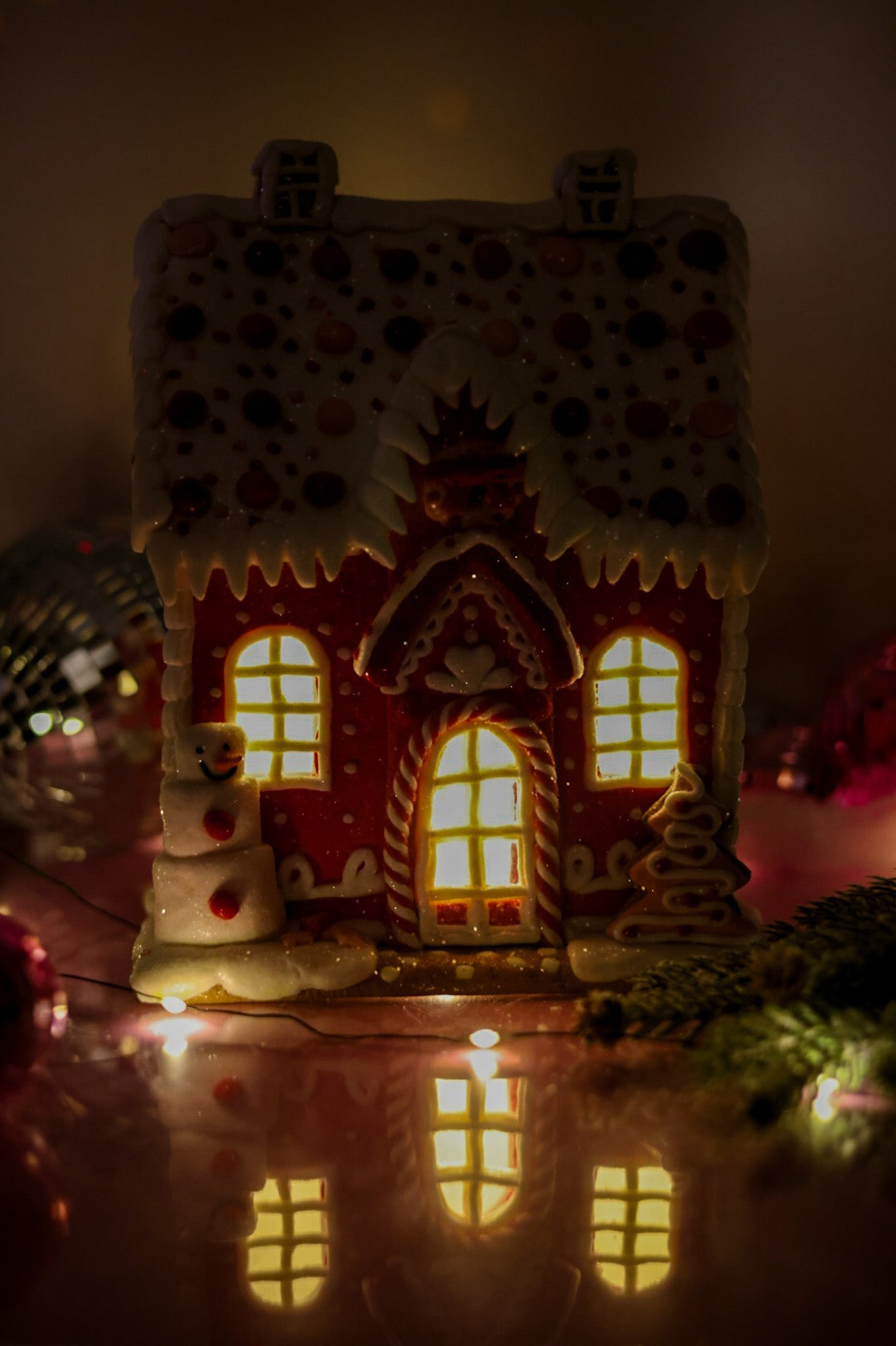 11.5" Light - Up Pink Gingerbread House - Whiskey Skies - RAZ IMPORTS