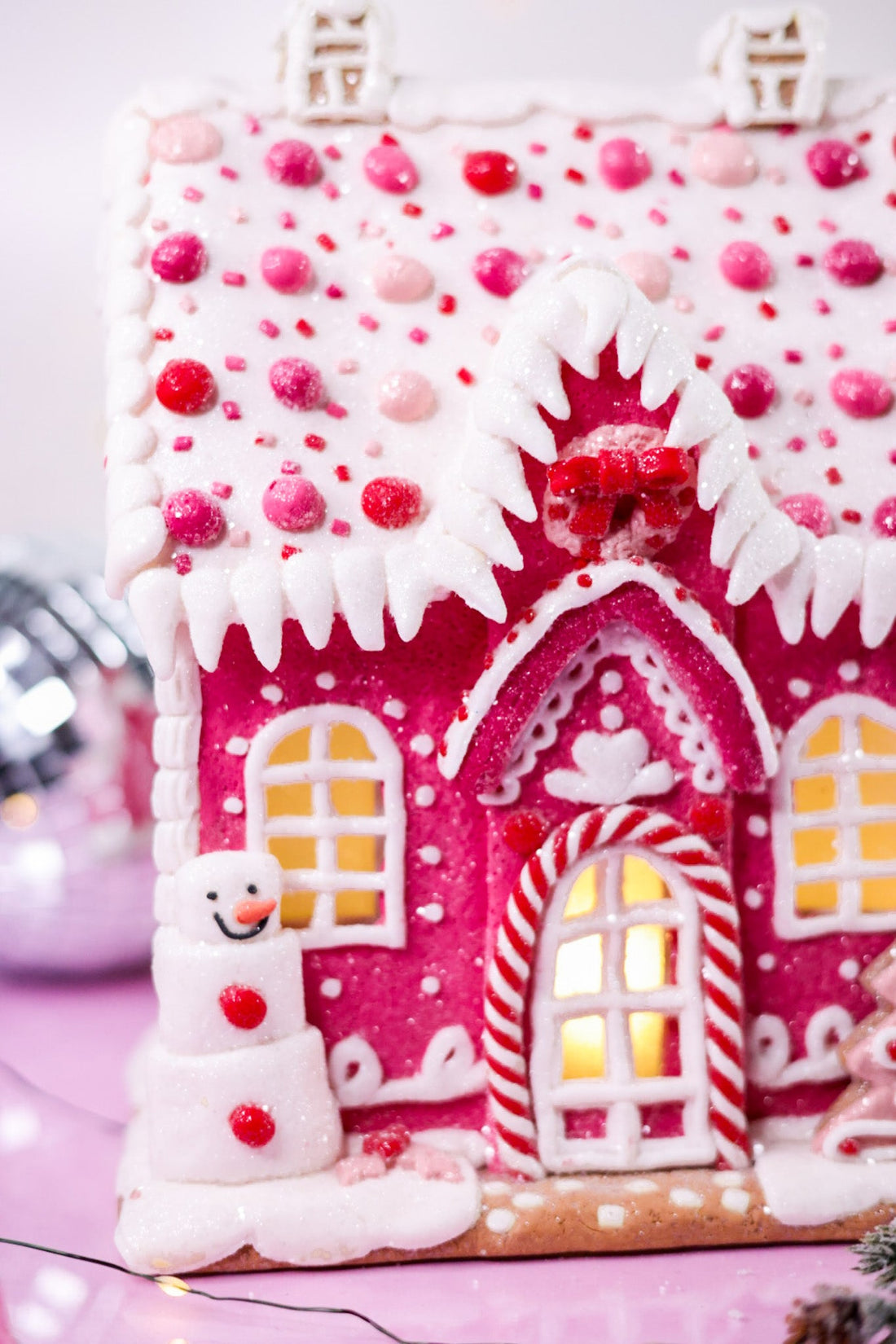 11.5" Light - Up Pink Gingerbread House - Whiskey Skies - RAZ IMPORTS