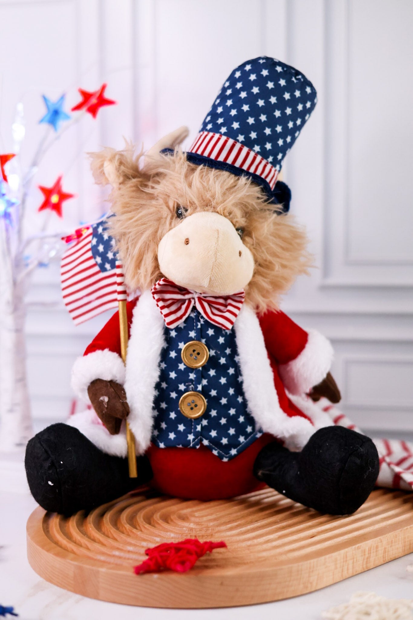 12" Plush Americana Highland Cow (2 Styles) - Whiskey Skies - GERSON COMPANIES