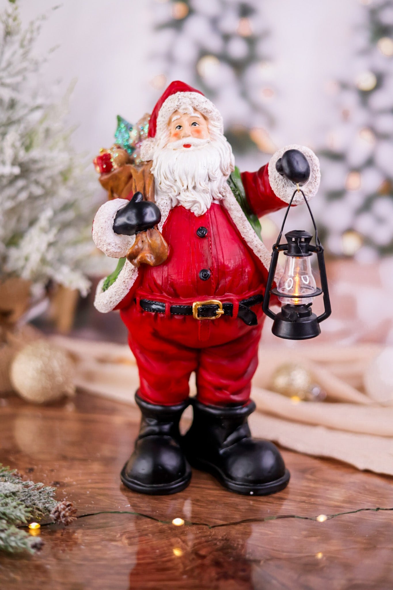 12" Resin Santa Claus with Light Up Lantern - Whiskey Skies - GERSON COMPANIES