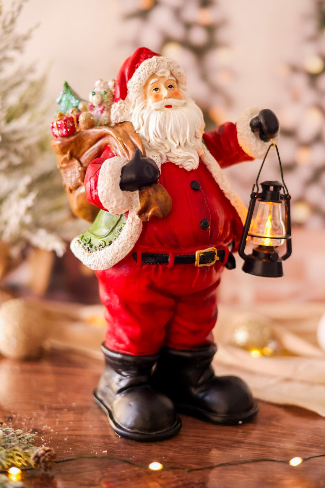 12" Resin Santa Claus with Light Up Lantern - Whiskey Skies - GERSON COMPANIES