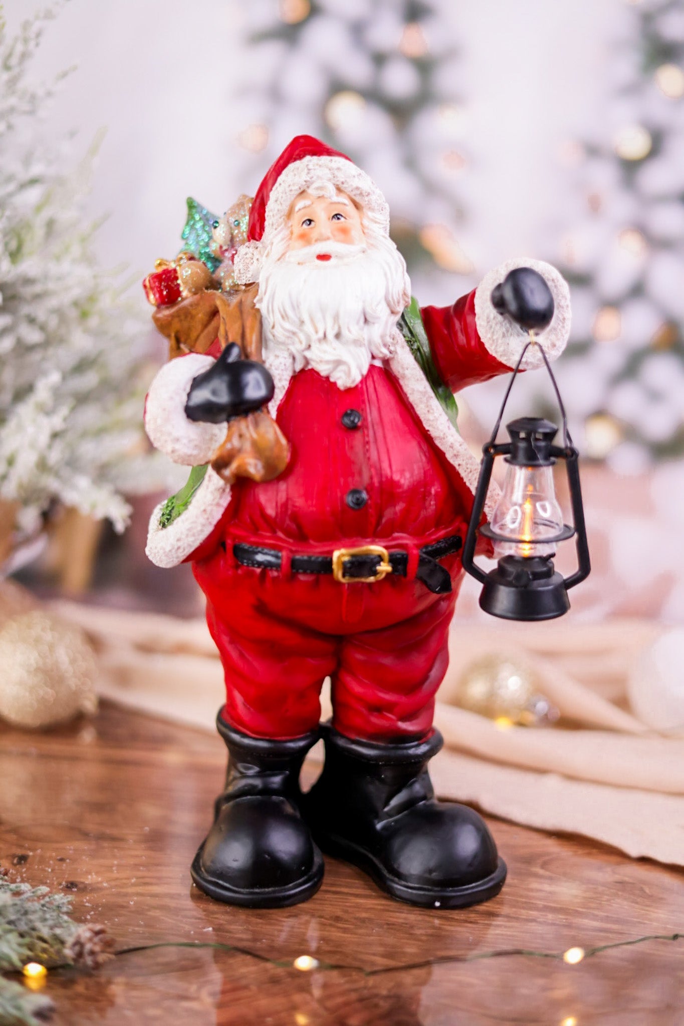 12" Resin Santa Claus with Light Up Lantern - Whiskey Skies - GERSON COMPANIES