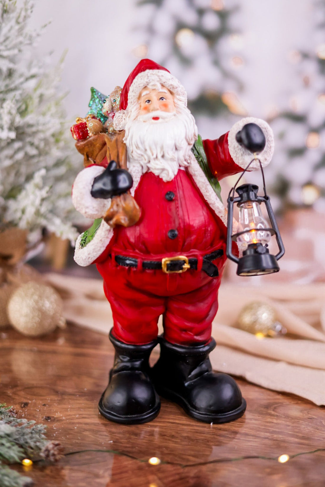 12" Resin Santa Claus with Light Up Lantern - Whiskey Skies - GERSON COMPANIES