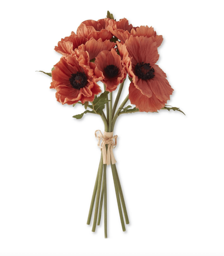 12.5" Orange Real Touch Poppy Bundle (6 Stems) - Whiskey Skies - K&K INTERIORS