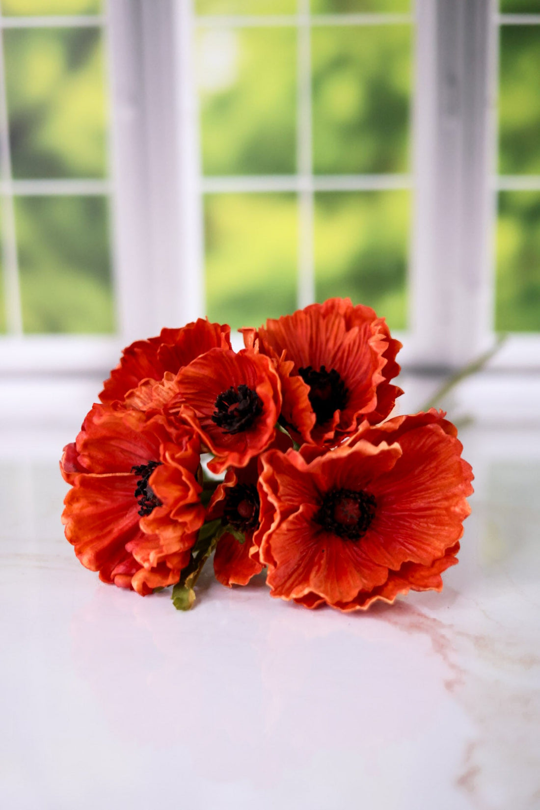 12.5" Orange Real Touch Poppy Bundle (6 Stems) - Whiskey Skies - K&K INTERIORS