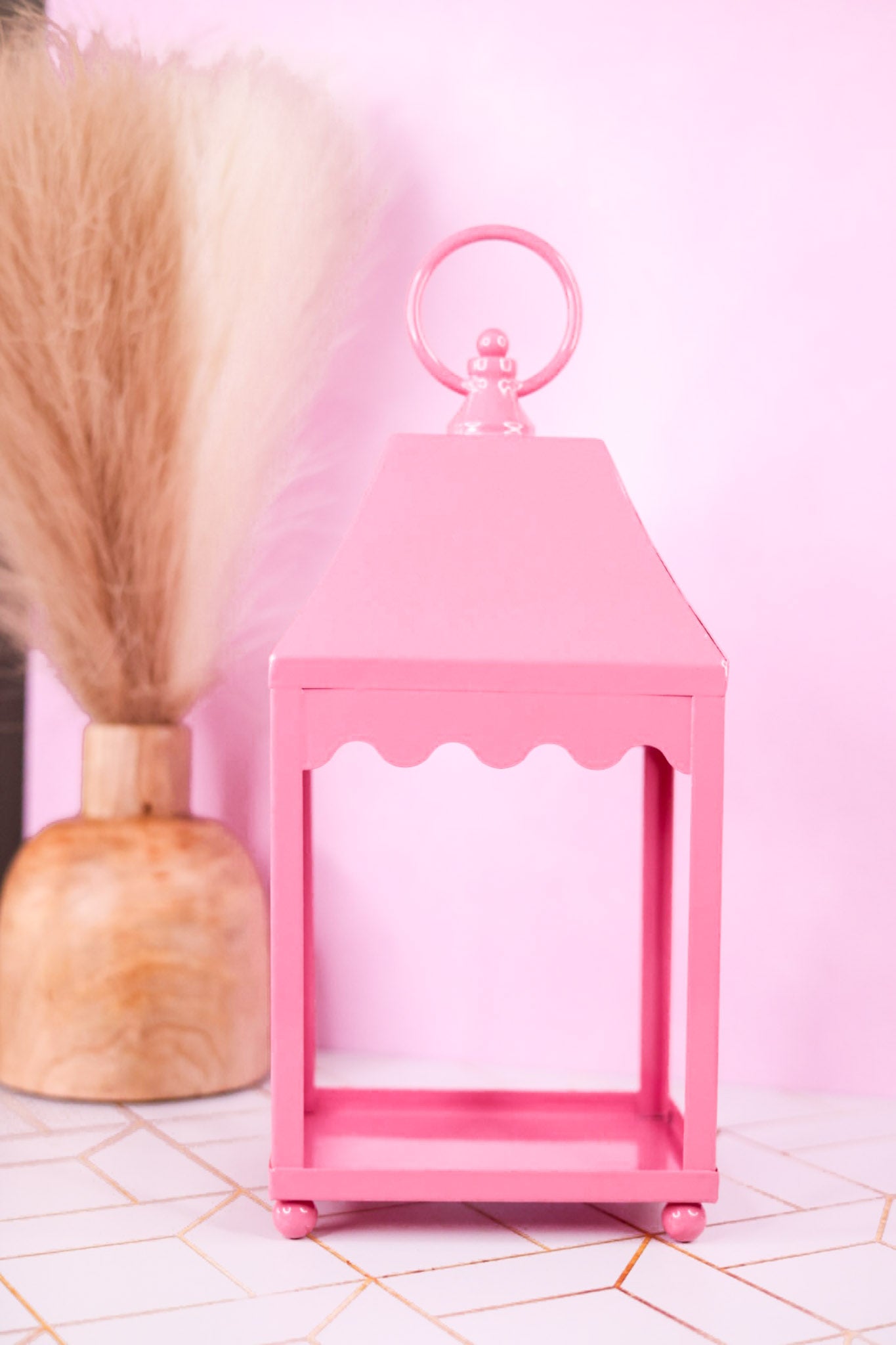 13.5" Pink Scalloped Lantern - Whiskey Skies - RAZ IMPORTS