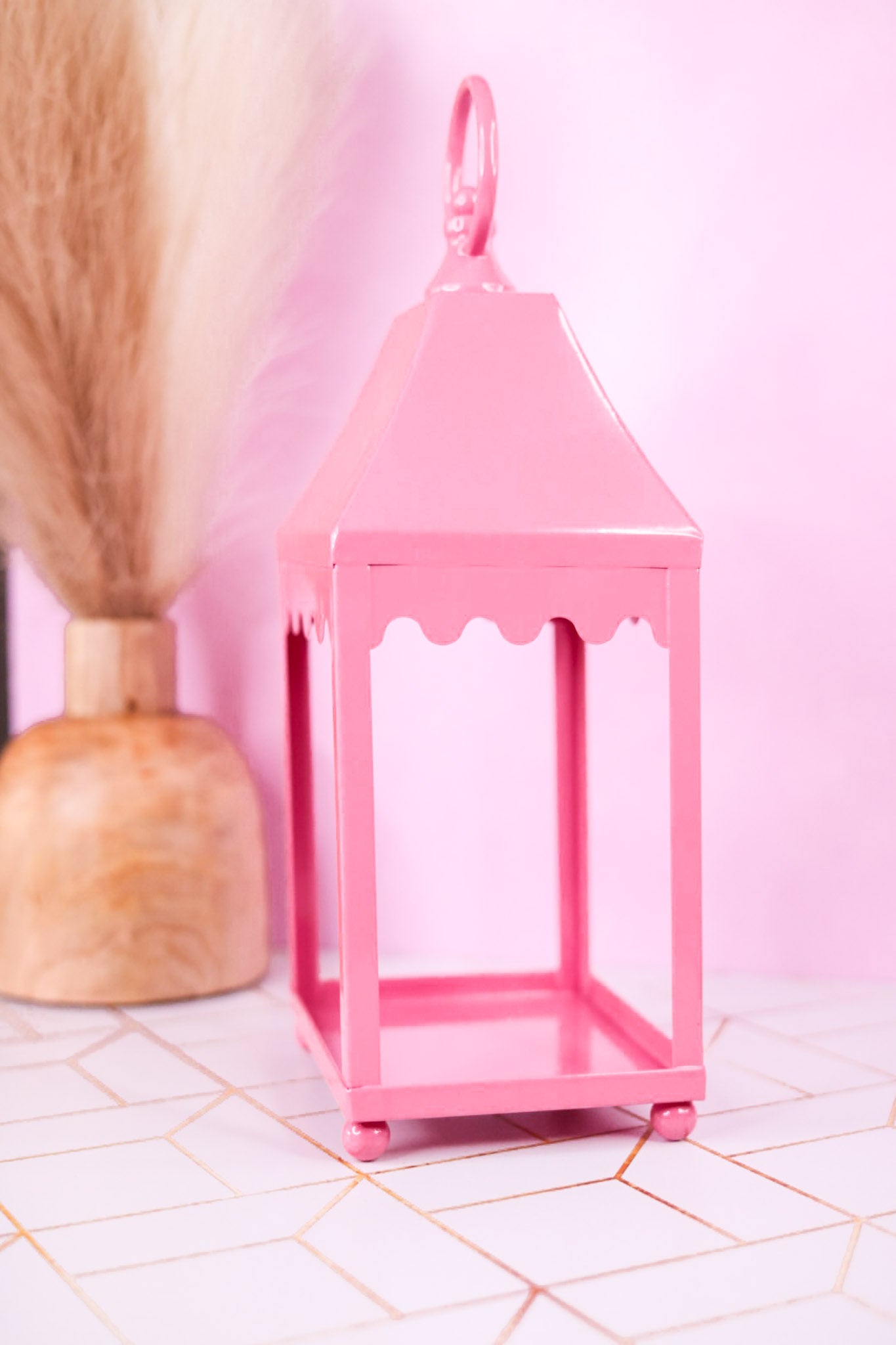 13.5" Pink Scalloped Lantern - Whiskey Skies - RAZ IMPORTS