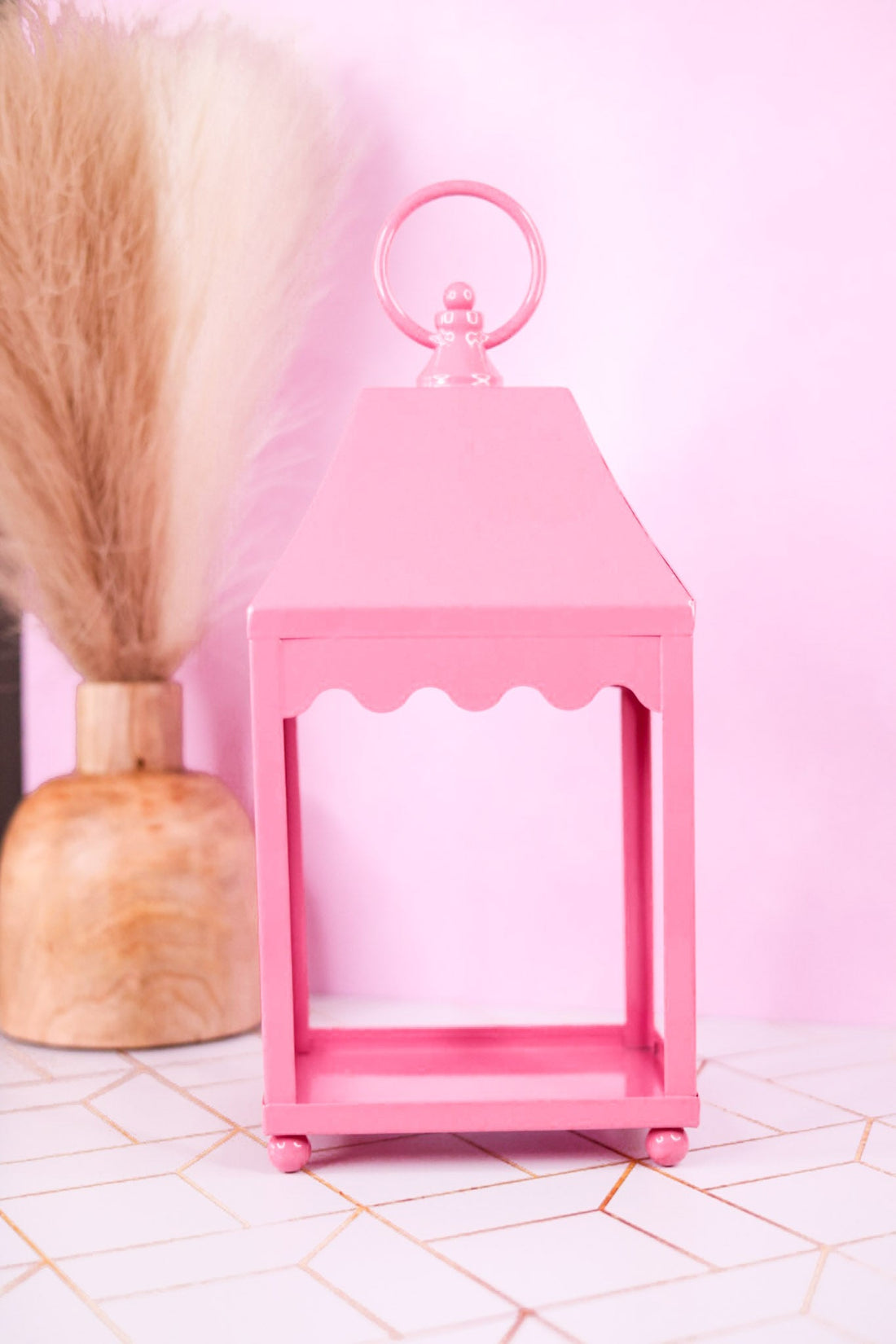 13.5" Pink Scalloped Lantern - Whiskey Skies - RAZ IMPORTS