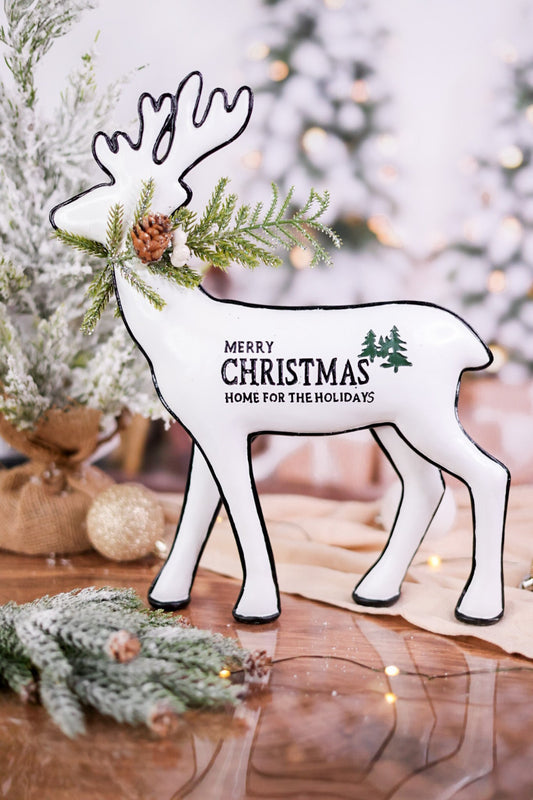 14" Resin Holiday Deer with Glittery Pine Accent - Whiskey Skies - GERSON COMPANIES